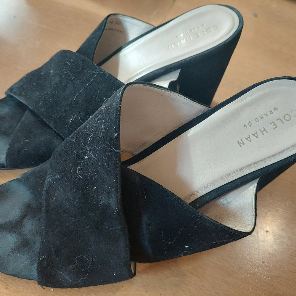 Cole Haan Grand OS Gabby Heel Black Suede Sandals Heels - Size 10B